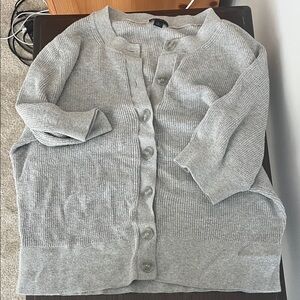 Ann Taylor Light Gray Button-Up Cardigan